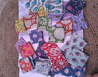Assorted Cotton Table Napkins Set of 4, 16 Inch Mixed Block Printed Multicolor Dining Linens for Kitchen, Party and Table Setting