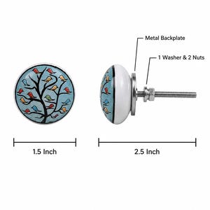 Ceramic Cabinet Knobs Set, Multicolor Tree Bird Drawer Pulls, Boho Dresser Handles, Decorative Cupboard Hardware, Housewarming Gift image 5