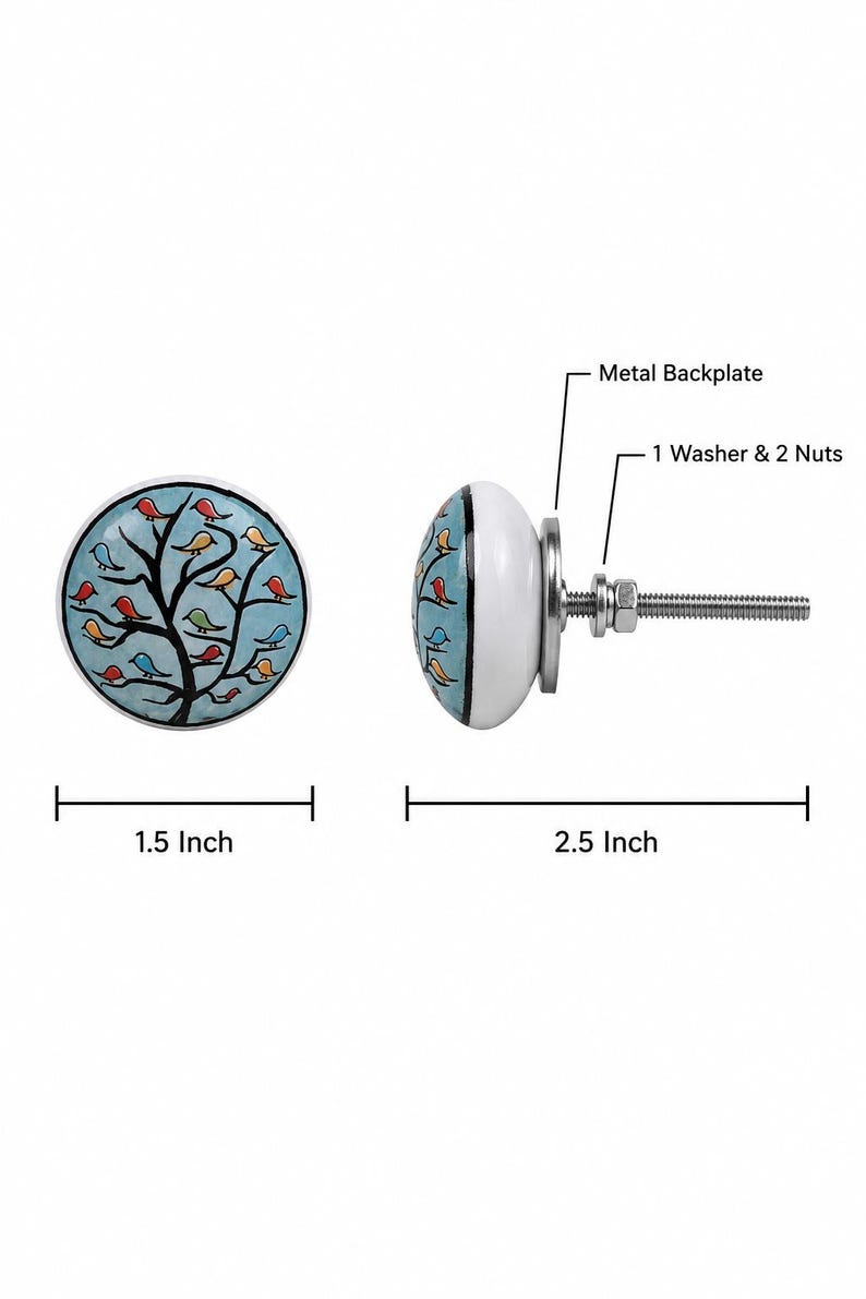 Ceramic Cabinet Knobs Set, Multicolor Tree Bird Drawer Pulls, Boho Dresser Handles, Decorative Cupboard Hardware, Housewarming Gift image 5