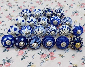 Blue White Ceramic Knobs Hand Painted Cabinet Knob Floral Drawer Knobs Decorative Dresser Knob Kitchen Cupboard Pull Boho Farmhouse Hardware