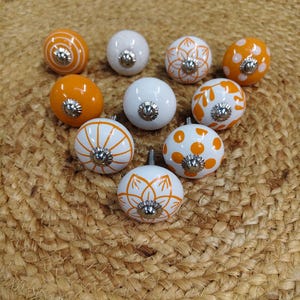 Assorted Orange Ceramic Drawer Knobs, Handmade Cabinet Knobs, Decorative Dresser Pulls, Cupboard Door Handles, Furniture Knobs set of 10 image 6