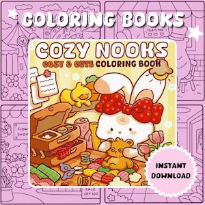 Cozy Nooks 居心地の良いキュートなぬりえブック、キュートで居心地の良いデジタルぬりえページ、40ページ、すぐにダウンロード