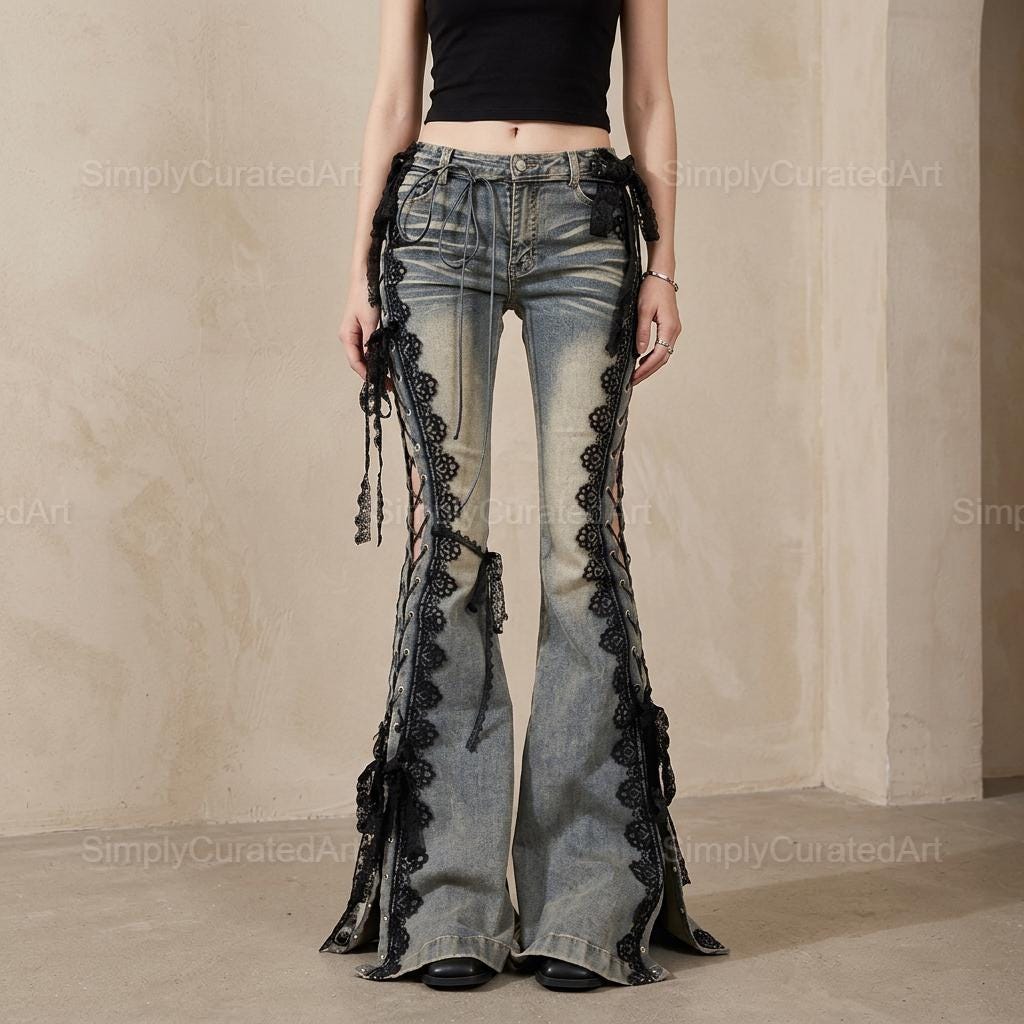 Y2k Jeans Lace Up - Etsy Canada