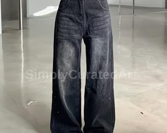 Pantalones vaqueros holgados negros para hombre, estilo vintage, de pierna ancha, holgados, para looks urbanos informales o de hip hop.