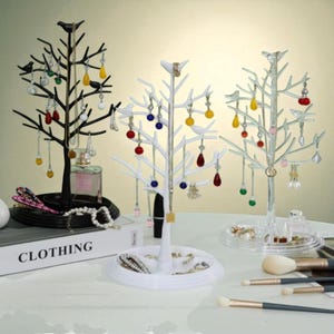 Bird Tree Jewelry Stand • Earring Necklace Holder Rack • Jewelry Hanger for Vanity or Dresser • Organizer for Rings Bracelets Display