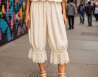 Y2K Lace Bell Bottoms | Vintage Gothic Coquette Capri Pants | Cottagecore Fairy Wide Leg Pants | Cropped Calf Length Trousers Women Fashion
