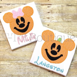 Pumpkin Mouse Ears Jack o Lantern Embroidered Shirt Bodysuit Autograph Bag Boys Girls Fall Halloween Magical Vacation - Free Personalization