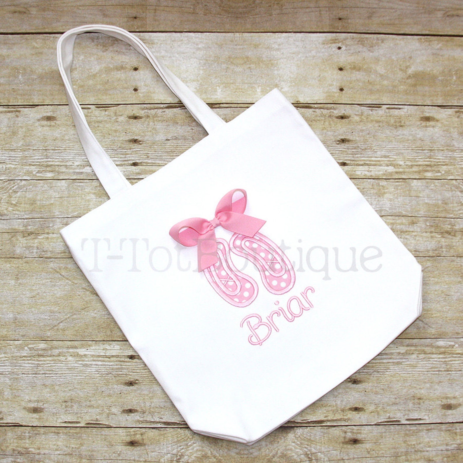ballet shoes embroidered tote bag with real 3d bow - first day of dance class or dance recital - free personalization