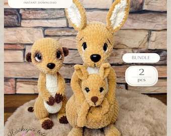 Känguru und Erdmännchen Häkelanleitung Bundle - Safari Amigurumi (2 Anleitungen - PDF Download)
