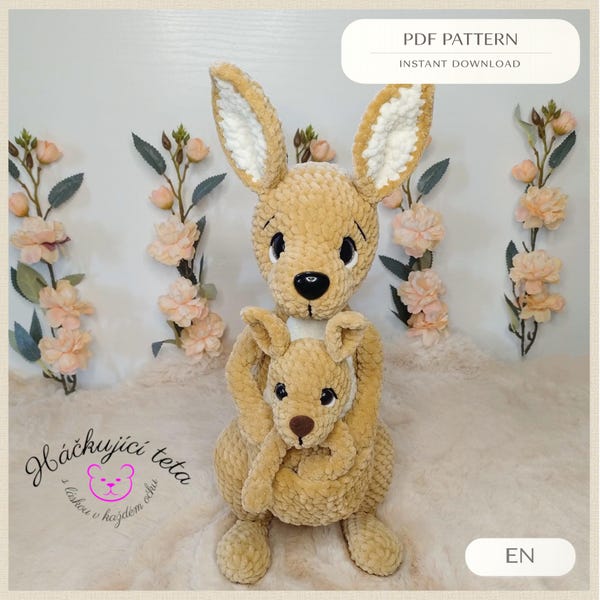 Crochet Kangaroo with Baby Pattern PDF – Amigurumi Animal Toy Instructions (PDF Download)