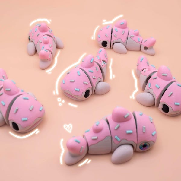 Juguete flexible Donut Shark: Fidget de PLA rosa espolvoreado