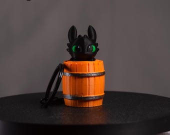 Toothless in a Barrel Keychain - Cute Anti-Stress Toy, Fidget Stress Relief, Gift for Kids & Adults, Funny Desk Accessory