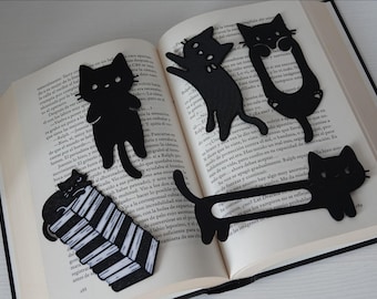 Black Cat Silhouette Bookmark Set, 3D Printed, Gift for Readers