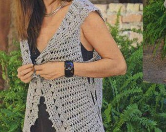 Häkelweste Muster PDF, Boho Weste für Damen Digitaler Download, Einfacher Sommer Häkel-Cardigan, Leichtes ärmelloses Pullover Muster