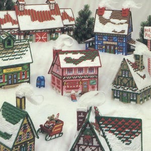 Plastic Canvas Santa Village Pattern PDF – Christmas Houses, Post Office, Toy Factory, Sleigh & More