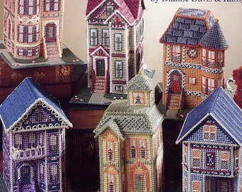 Painted Ladies Victorian Houses Plastic Canvas Pattern – 10 Mesh PDF
