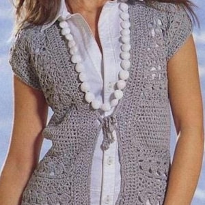 Women's crochet cardigan pattern in PDF English crochet pattern Ladies crochet vest Long Cardigan Lace Lacy casual cardigan Size 36/38