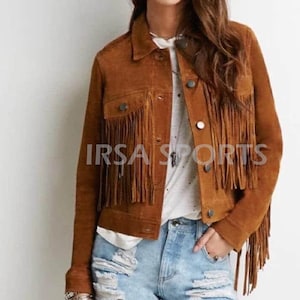 Women&#39;s Fringe Leather Jacket, Brown Suede Leather Jacket, Ladies Leather jacket, Fringe Jacket, Western Jacket/ Gift for her