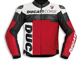 Chaqueta de moto de cuero Ducati Corse C5 - Ducati no 1 Racing Armor Gear - Chaqueta de moto deportiva roja, blanca y negra