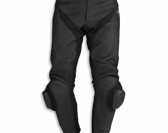 Ducati Sport C4 Black Men's Leather Motorcycle Pants Genuine Cowhide Biker Gear with CE Armor Protection