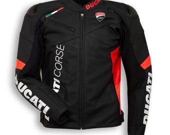 Ducati Corse Racing Jacket | Genuine Leather Motorbike Gear | Professional Armored Track Jacket | Panigale Monster Streetfighter Style