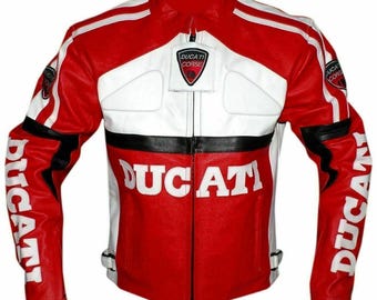 Ducati Leather Motorcycle Jacket – Men’s CE Armoured Biker Racing Gear