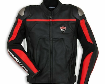 Chaqueta de moto de cuero Ducati: Equipación premium de motociclista para hombre / Chaqueta de motociclista con protección genuina / Chaqueta de cuero Ducati Corse C6