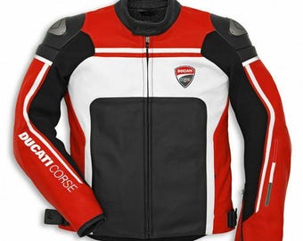 Chaqueta de moto de cuero Ducati: Equipación premium de motociclista para hombre / Chaqueta de motociclista con protección genuina / Chaqueta de cuero Ducati Corse C6