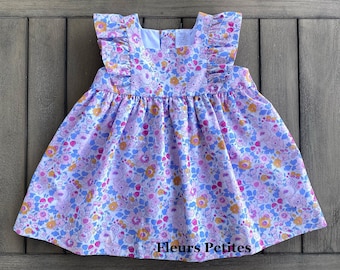 Girls Ruffled Pinafore Dress featuring Liberty Fabric Tana Lawn Betsy Quartz