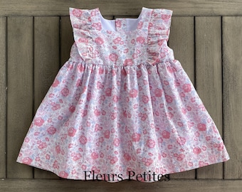 Girls Ruffled Pinafore Dress featuring Liberty Fabric Tana Lawn Felicite X Fairy Cake
