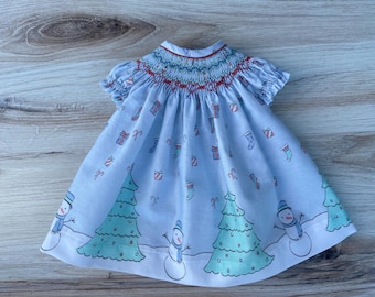 15 inch / 18 inch Handsmocked Bishop Dress Snowman Winter