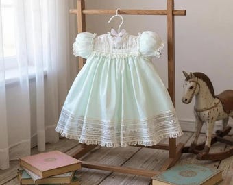 Baby Fancy Lace Dress with Bonnet, Slip, and Panties 6 months Ready to Ship