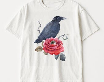 Vintage Raven Comfort Colors Shirt, Boho Crow Shirt, Cottagecore Shirt, Goblincore Shirt, Gothic T-Shirt, Witchy Shirt, Dark Academia Shirt