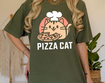Pizza Cat Shirt, Funny Cat Lover Graphic Tee (Comfort Color)
