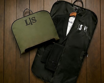 Personalized Name Embroidered Suit Bag, Leather Handle Oxford Garment Bag, Groomsmen Gift Set, Best Man Gift, Father of Groom Gift