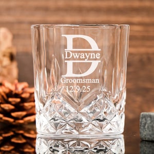 Personalized groomsmen gift, custom engraved whiskey glasses, unique wedding present for him, perfect gift for groomsmen and best man