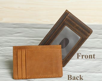 Tarjetero minimalista personalizado, tarjetero personalizado, regalo para padrinos de boda, tarjetero de cuero fino, billetera unisex, billetera para él