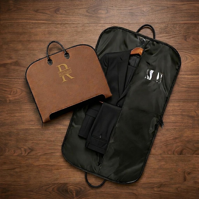 Personalized Embroidered Suit Bag | Custom Name Garment Bag | Groomsmen Gift, Best Man Gift, Wedding Gift for Groomsmen, Travel Suit Bag image 1