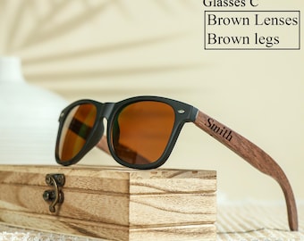 Personalized Sunglasses with Wooden Box, Groomsmen Gifts, Groomsman Sunglasses, Bachelor Party Gift, Wedding, Groomsman Sunglasses Set of 7