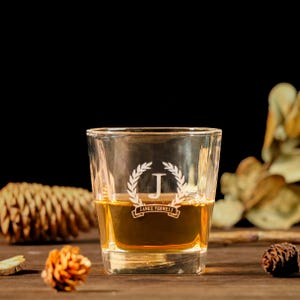 Custom Wording or Logo Engraved Rocks Glass, Your Logo or Design, Etched Bourbon Scotch Glass, Gifts for Him, Groomsmen Proposal Gift Ideas