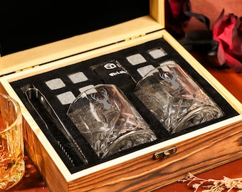 Set di bicchieri da whisky personalizzati con scatola di legno, regalo per lo sposo, regalo per il testimone dello sposo, proposta di matrimonio per lo sposo, regalo per il fidanzato, regali per uomini, regali per papà