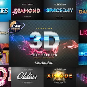 Photoshop 3D Text Effects: Editable Title Poster Bundle (PSD Files, 3000x1500px)