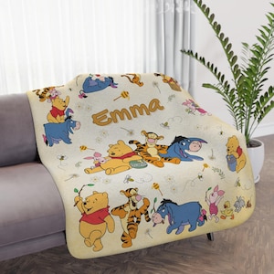 Personalized Winnie the Pooh Blanket for Kids – Cute Pastel Nursery Throw – Custom Name Gift – Piglet Tigger Eeyore Pooh Bear Blanket