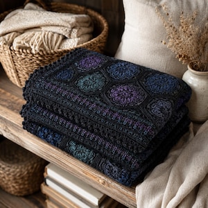 Crochet Blanket PDF - Midnight Fleur Mosaic Pattern with Dark Floral Motifs image 4
