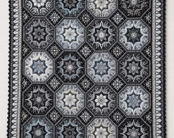 Midnight Frostbloom Crochet Blanket Pattern, Floral Mosaic Afghan PDF