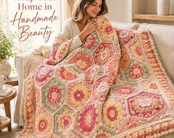 Floral Hexagon Crochet Blanket Pattern, Beginner Afghan, 6 Languages (Digital Download)