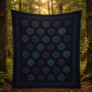 Crochet Blanket PDF - Midnight Fleur Mosaic Pattern with Dark Floral Motifs image 10