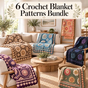 6 Crochet Blanket Patterns Bundle: Floral Hexagon, Octagon and 3D Flower Afghan Digital Download