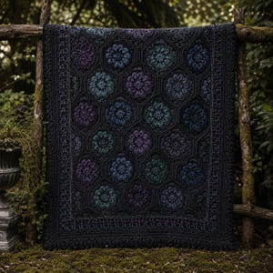 Crochet Blanket PDF - Midnight Fleur Mosaic Pattern with Dark Floral Motifs image 2