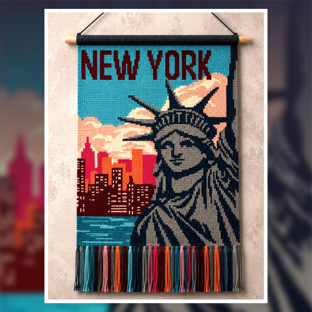 NYC Crochet Tapestry Pattern: Statue of Liberty, Skyline Wall
